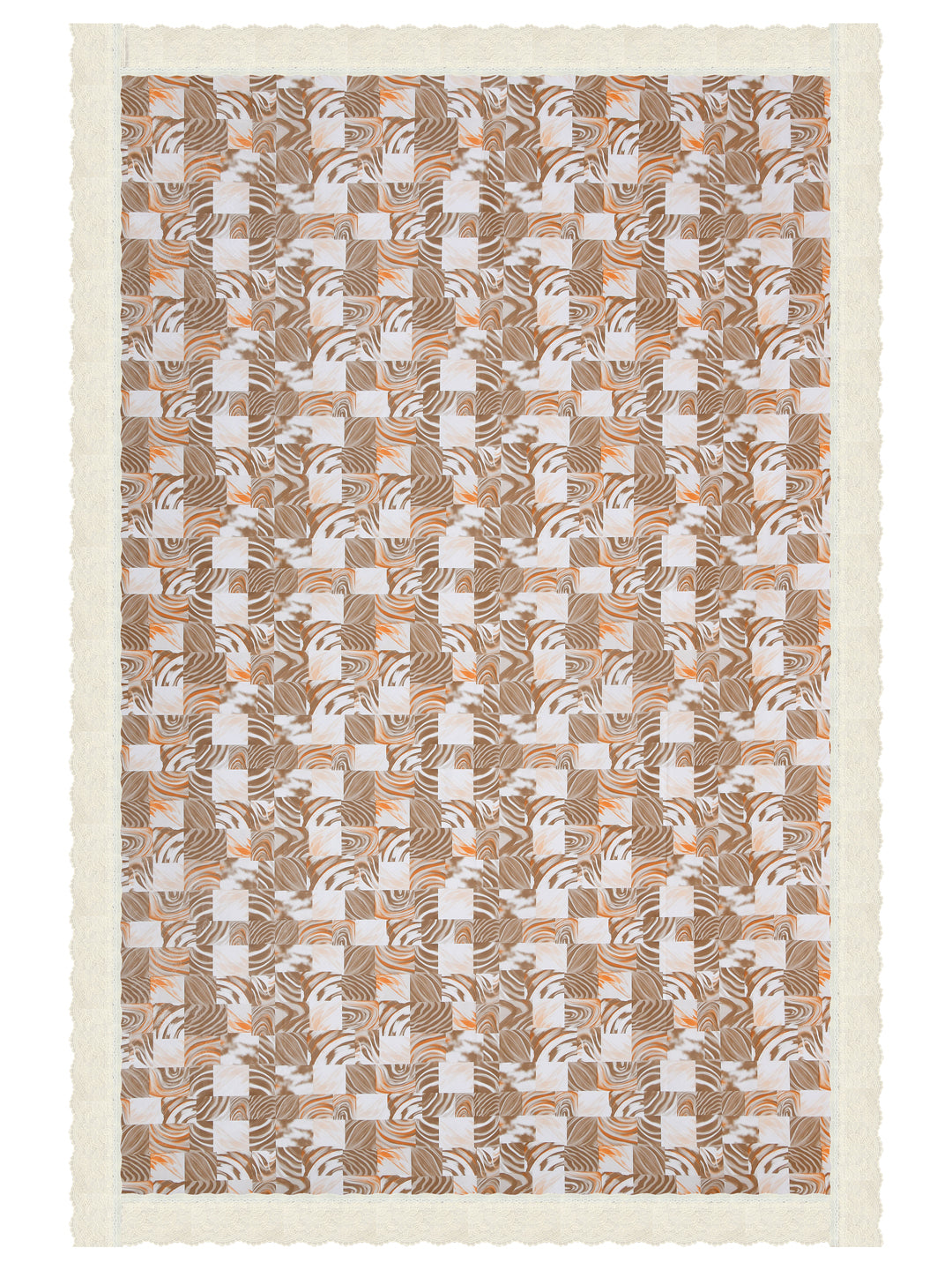 4 Seater Dining Table Cover; Material - PVC; Anti Slip; Brown & Orange Abstract