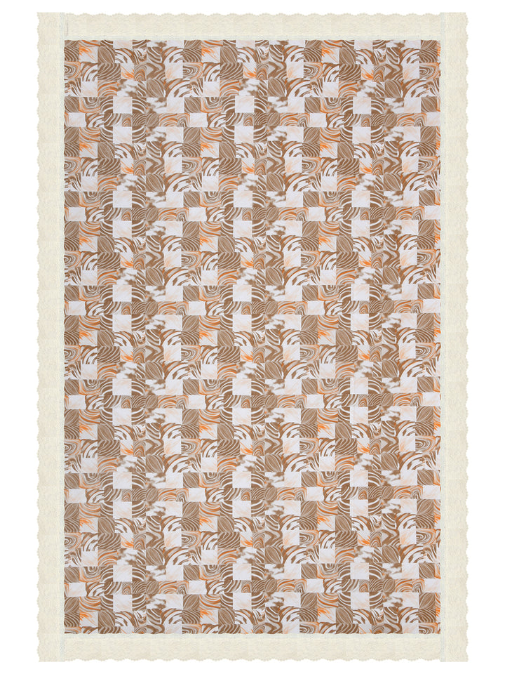 4 Seater Dining Table Cover; Material - PVC; Anti Slip; Brown & Orange Abstract