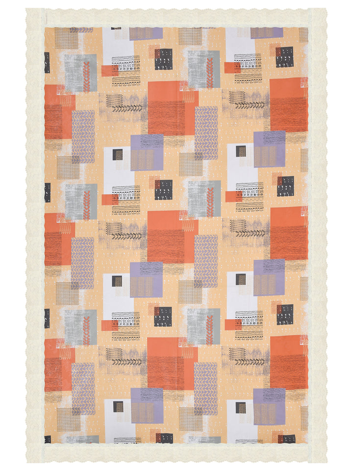 4 Seater Dining Table Cover; Material - PVC; Anti Slip; Peach Grey Checks On Beige