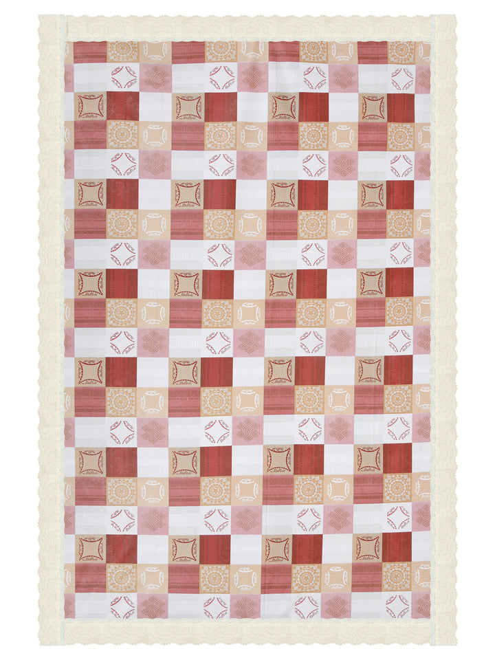 4 Seater Dining Table Cover; Material - PVC; Anti Slip; Beige, White & Maroon Checks