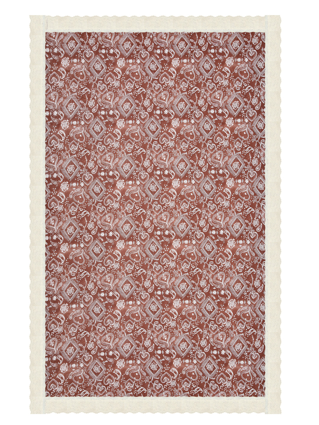 4 Seater Dining Table Cover; Material - PVC; Anti Slip; White Print On Brown