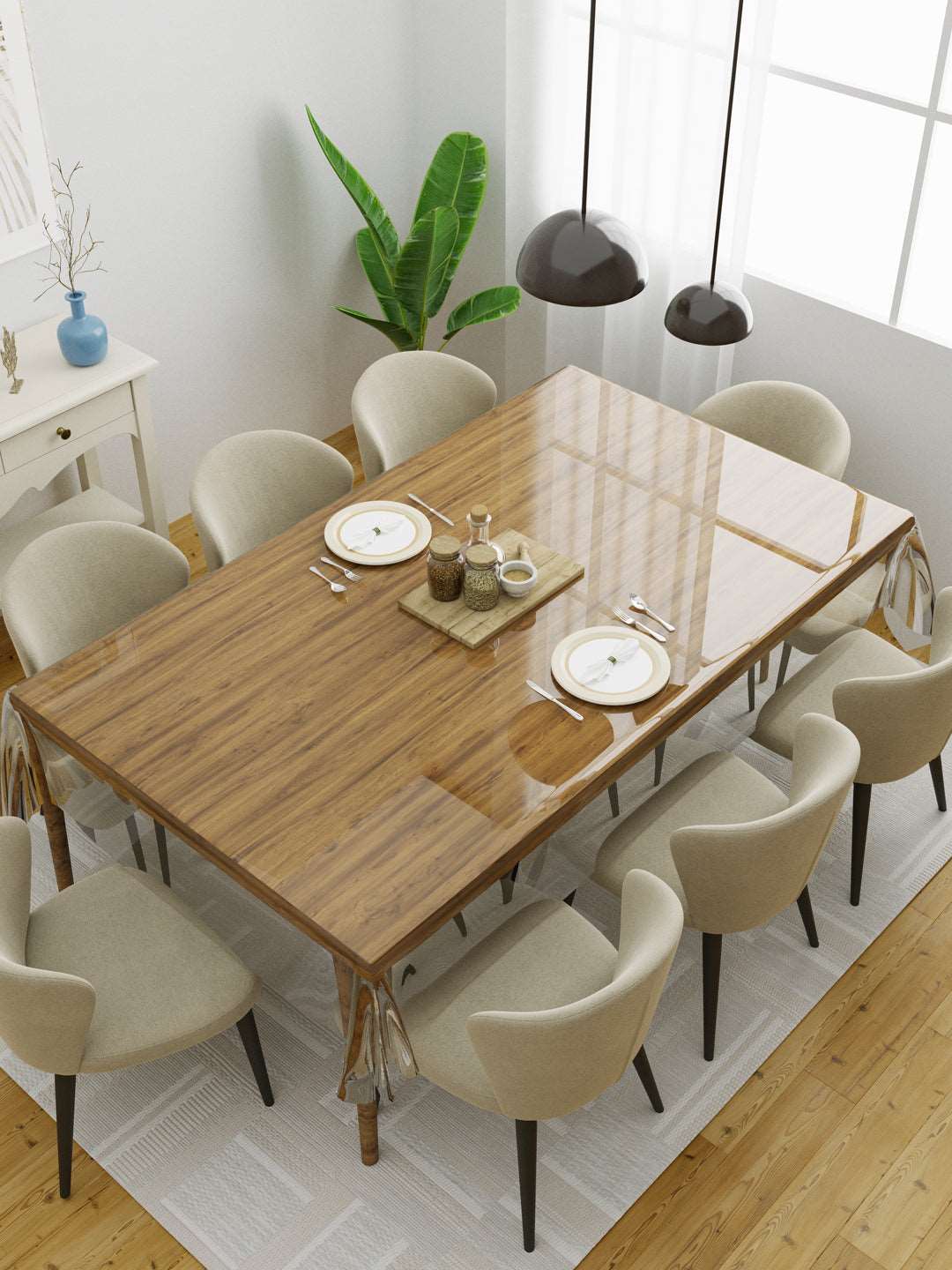 8 Seater Anti Slip Transparent Table Cover 60x108 Inches ; Transparent ...
