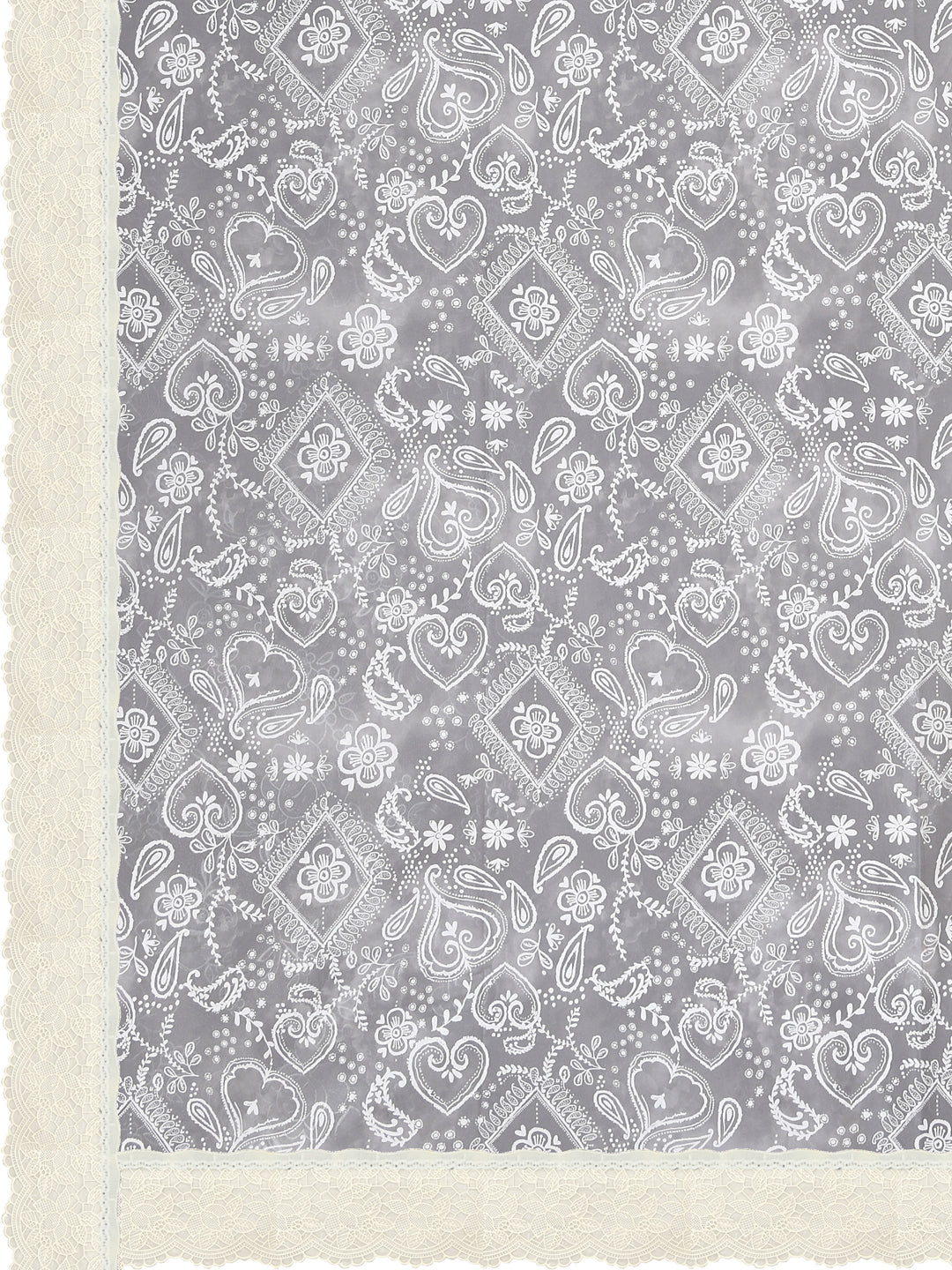 8 Seater Dining Table Cover; Material - PVC; Anti Slip; White Print On Grey
