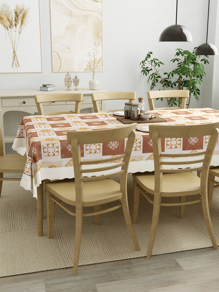 8 Seater Dining Table Cover; Material - PVC; Anti Slip; Brown & Yellow Checks