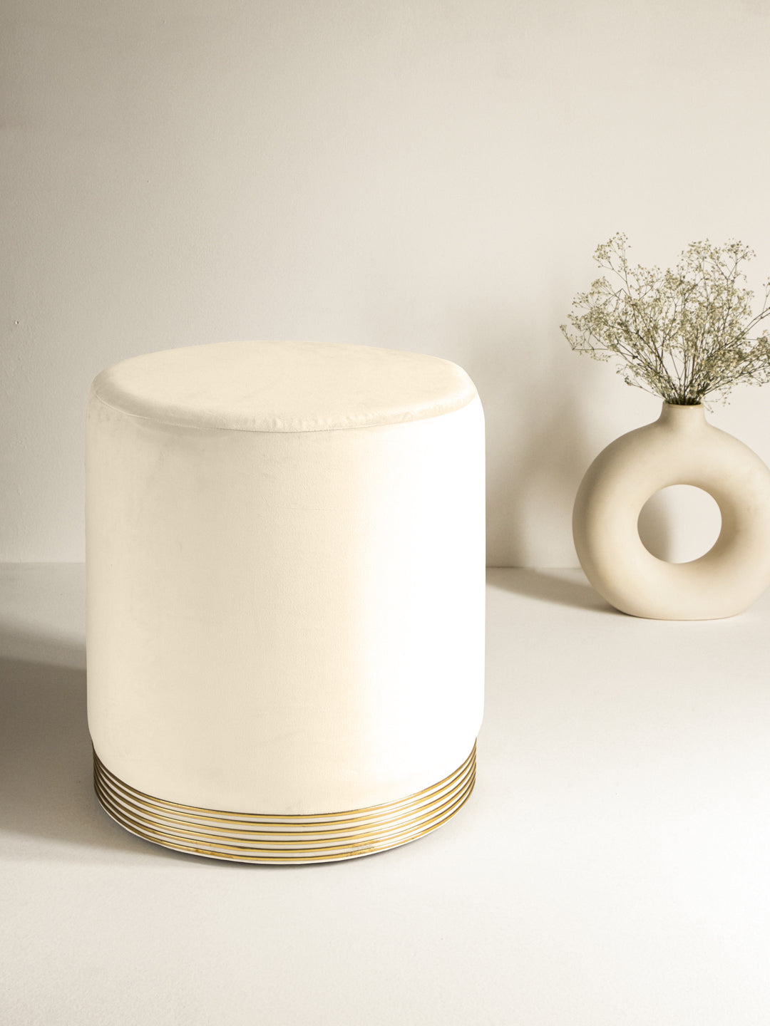 White Stool With Gold Rings