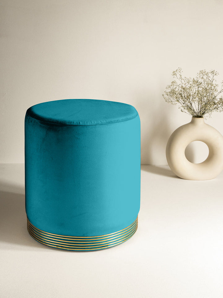 Suede Teal Blue Stool With Gold Rings