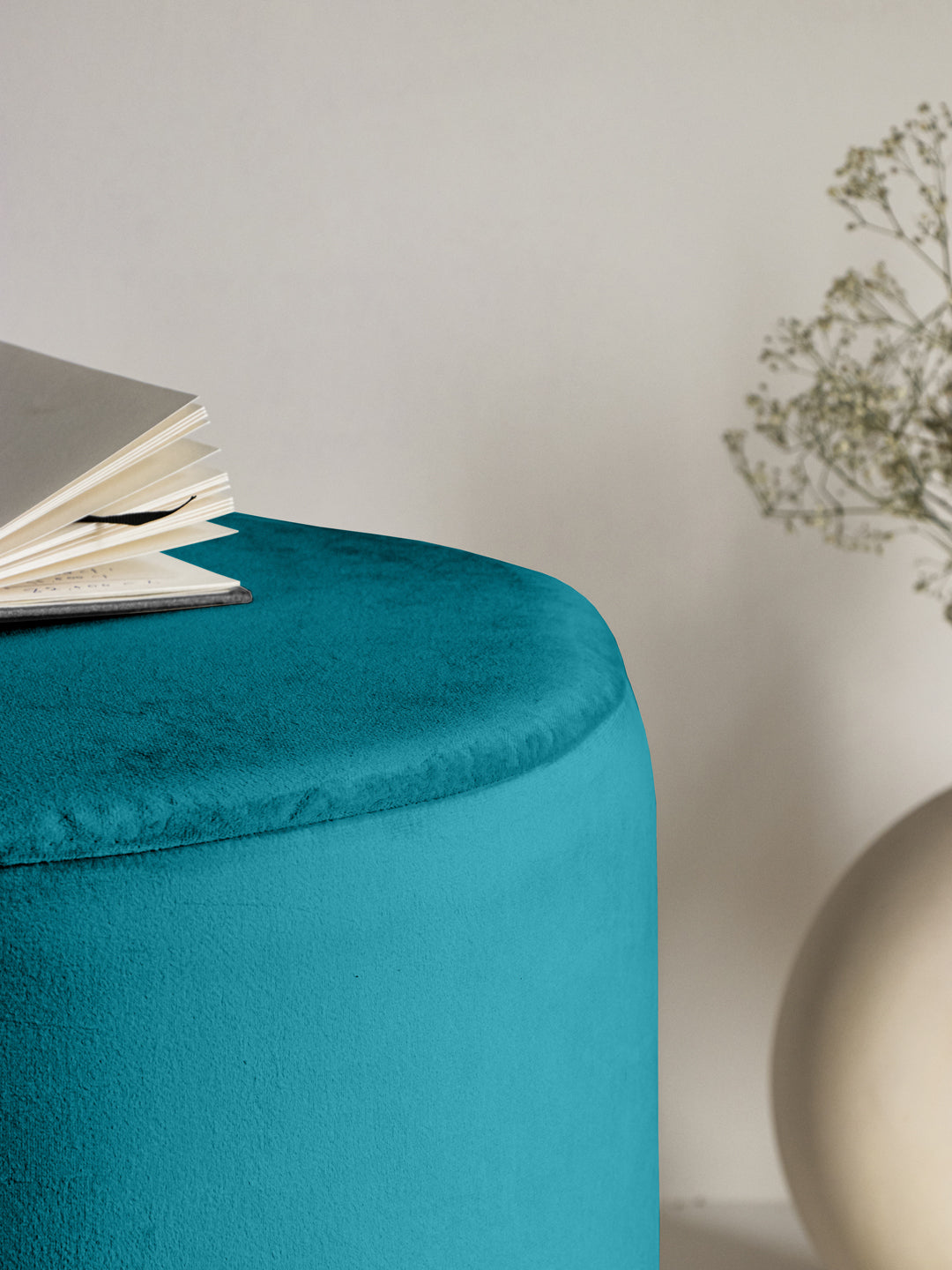 Suede Teal Blue Stool With Gold Rings