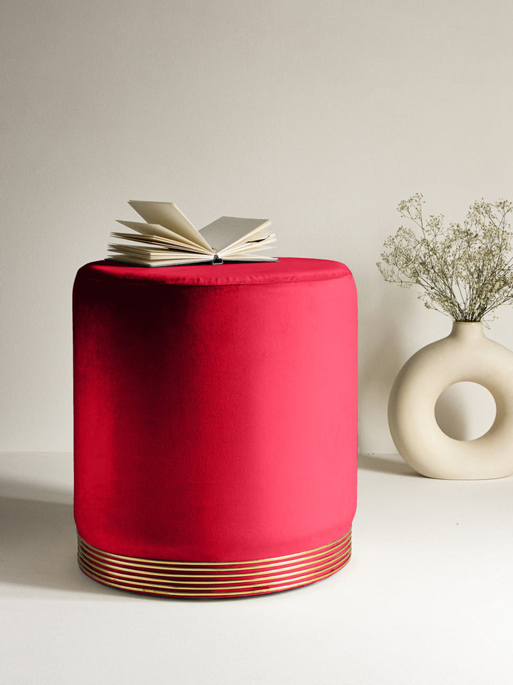 Suede Crimson Red Stool With Gold Rings
