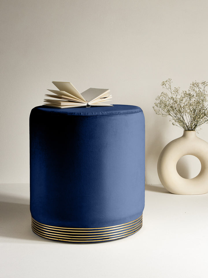 Suede Blue Stool With Gold Rings