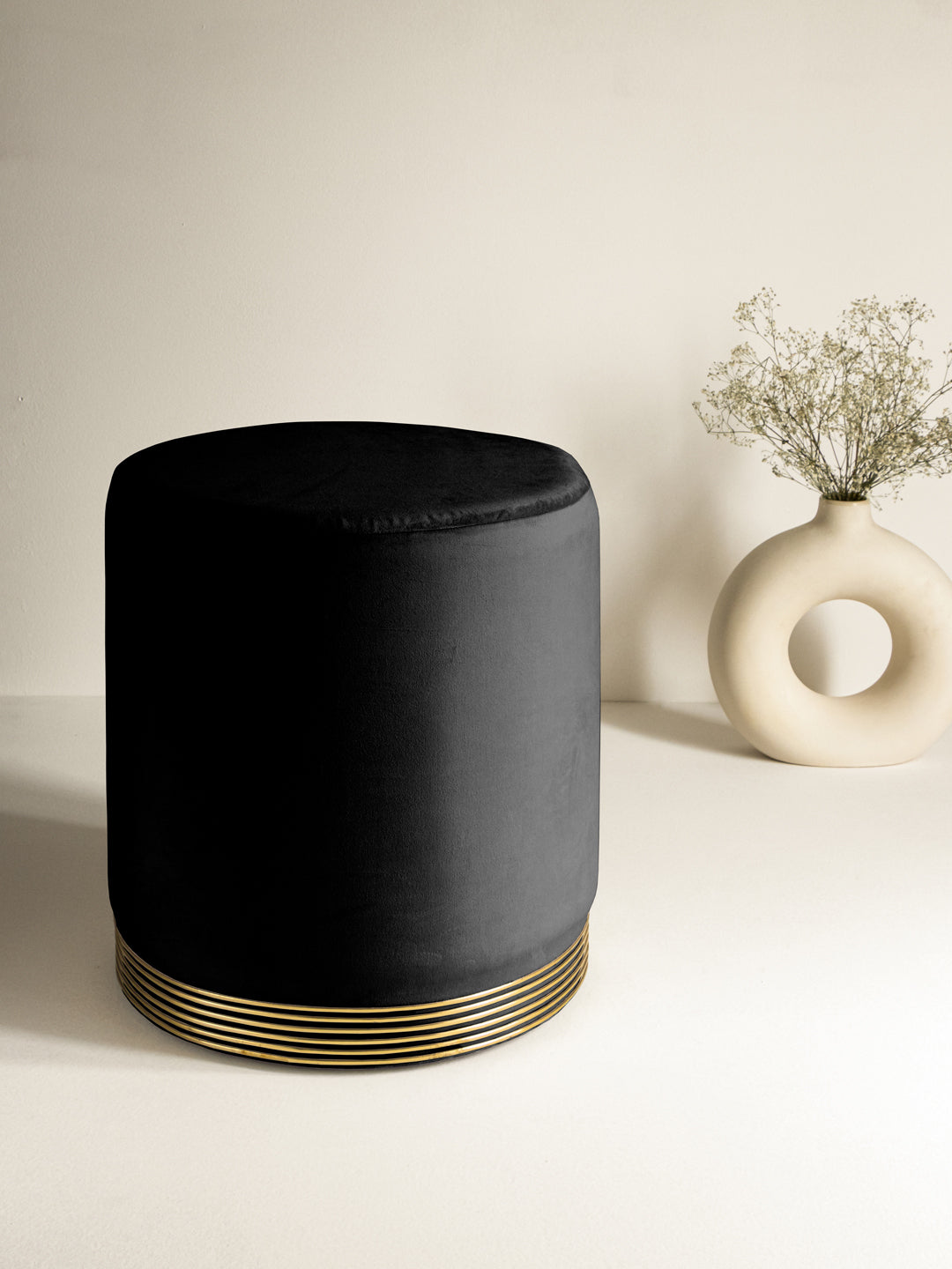 Midnight Black Stool With Gold Rings