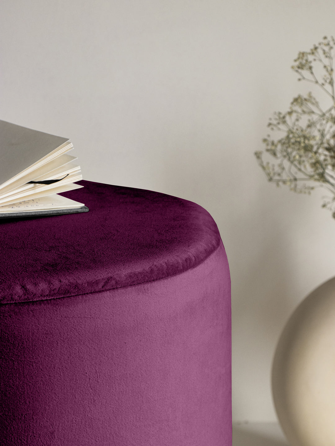 Suede Grape Purple Stool With Gold Rings