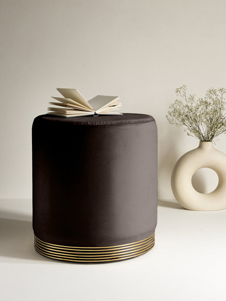 Suede Umber Brown Stool With Gold Rings