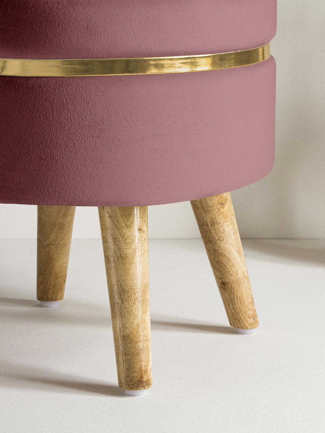 Kobi Pink Stool With Golden Ring & Wood Legs