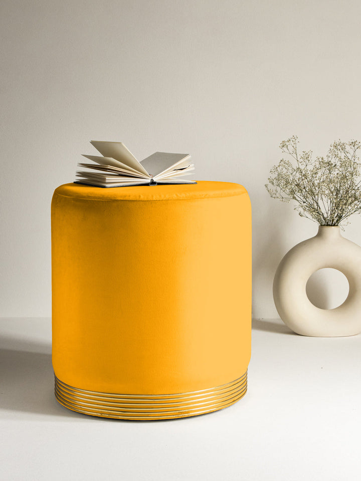 Suede Bright Yellow Stool With Gold Rings