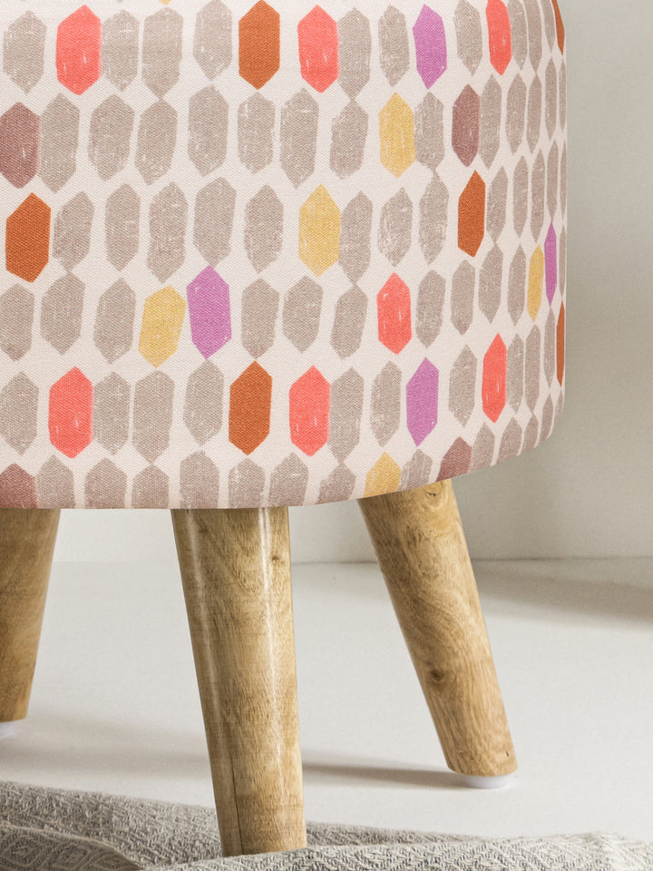 Stool With Wooden Legs; Multicolor Diagonals