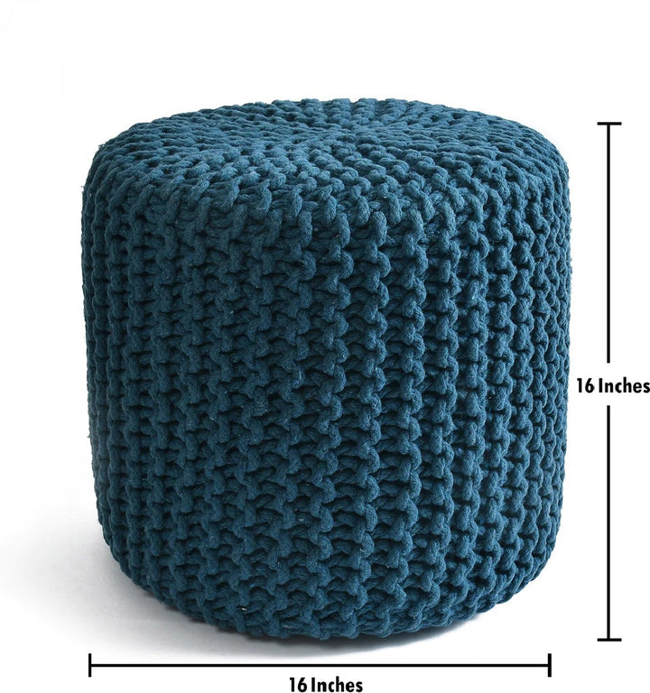Knitted Cotton Ottoman/Stool; Tropical Blue