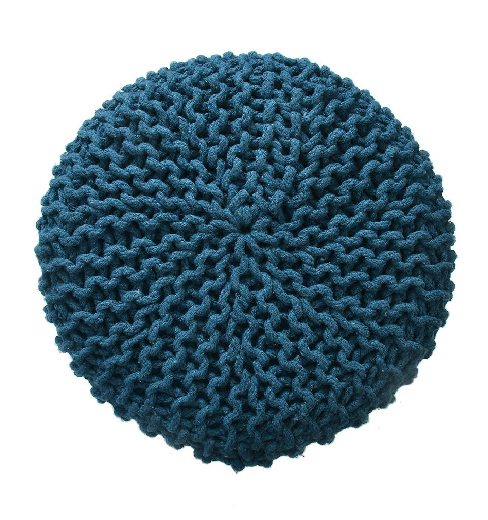 Knitted Cotton Ottoman/Stool; Tropical Blue