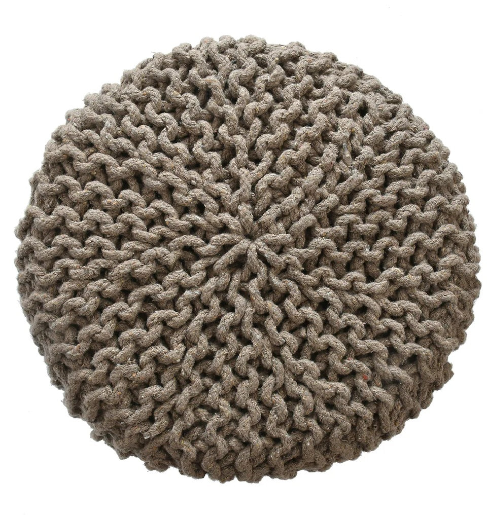 Knitted Cotton Ottoman/Stool; Taupe Brown