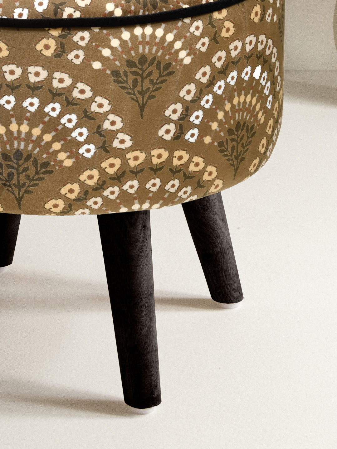 Brown Printed Ottoman With Wooden Legs
