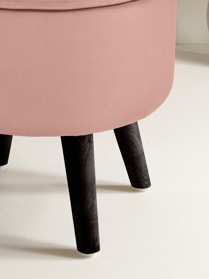 Flamingo Pink Ottoman With Wooden Legs