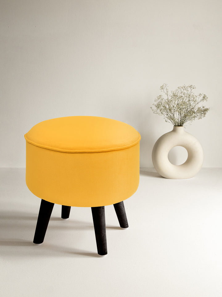 Sunglow Yellow Ottoman With Wooden Legs