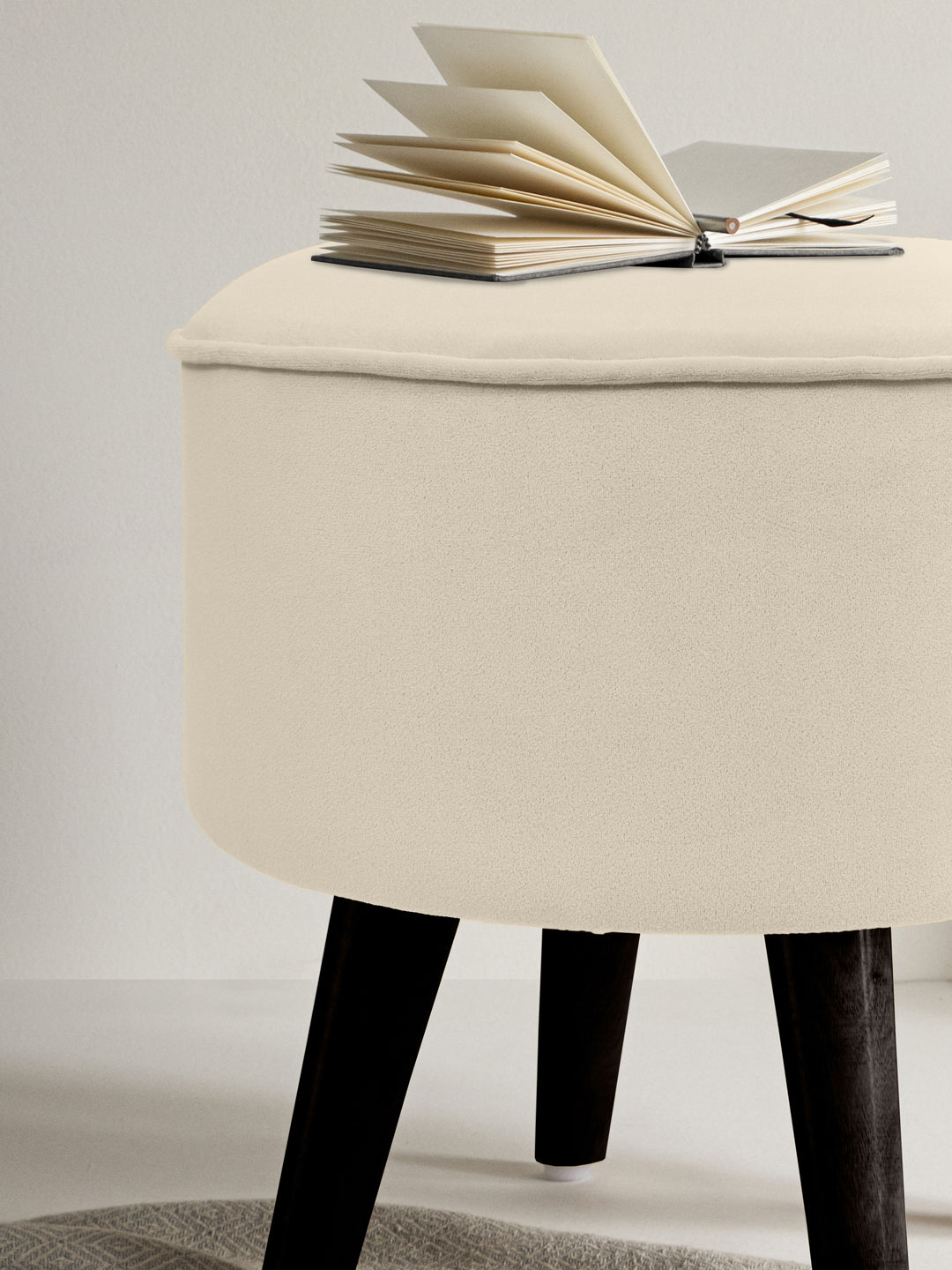 Ivory White Ottoman With Wooden Legs
