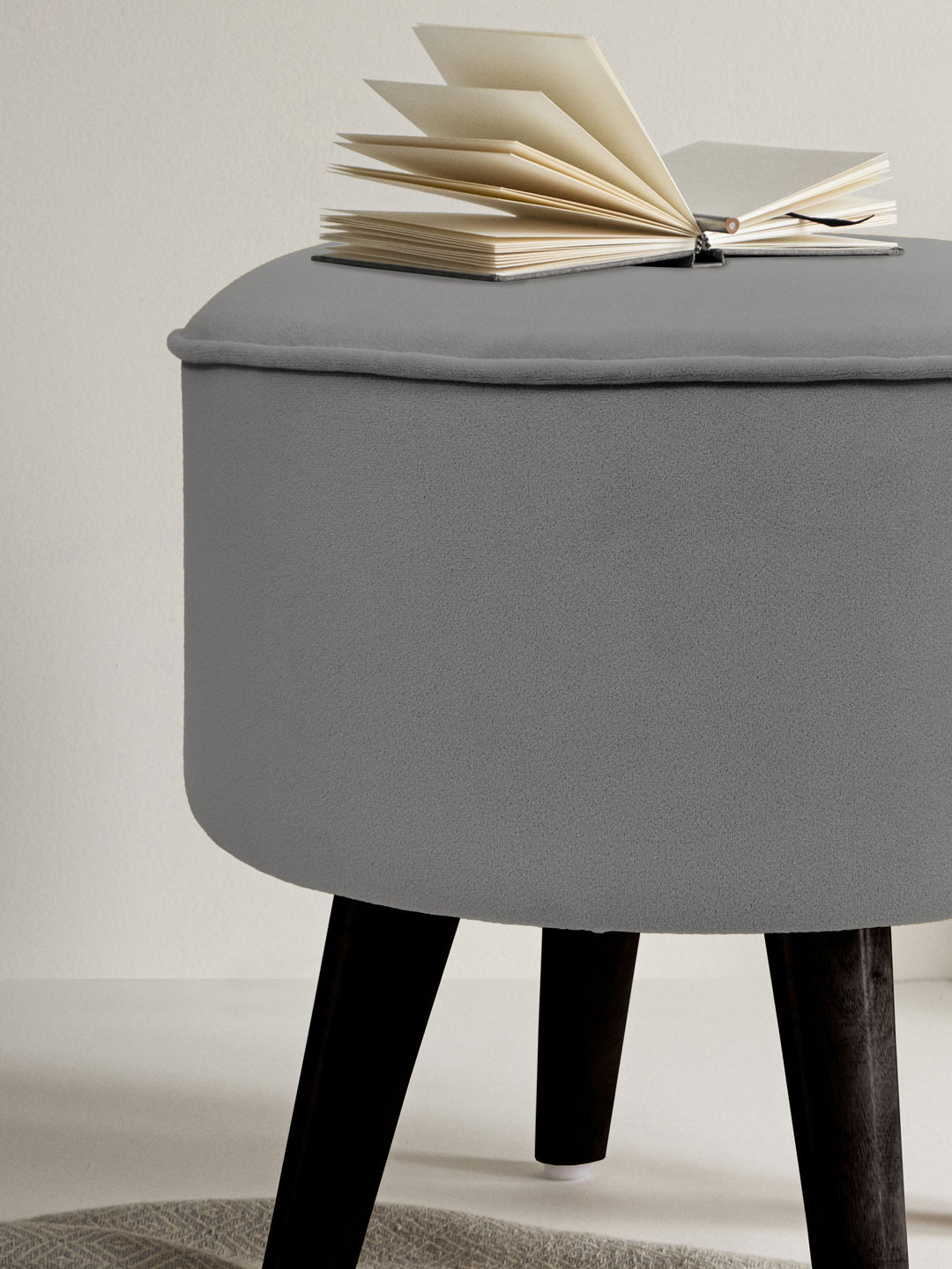 Aesthetic Grey Ottoman With Wooden Legs