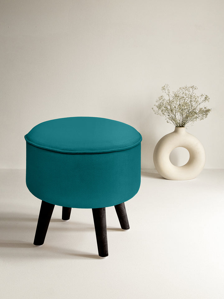 Teal Ottoman With Wooden Legs
