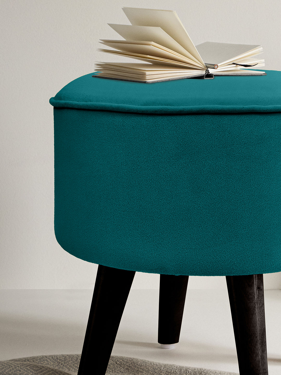 Teal Ottoman With Wooden Legs