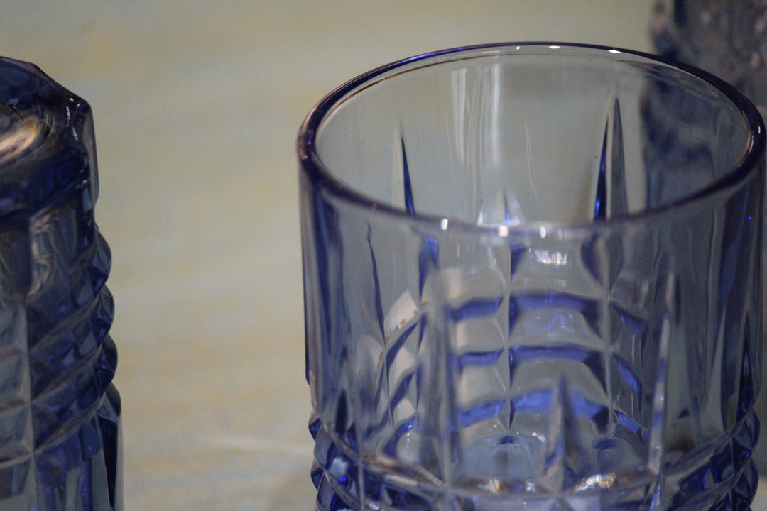 Blue Diamond Cut Wiskey Glasses; Set Of 6