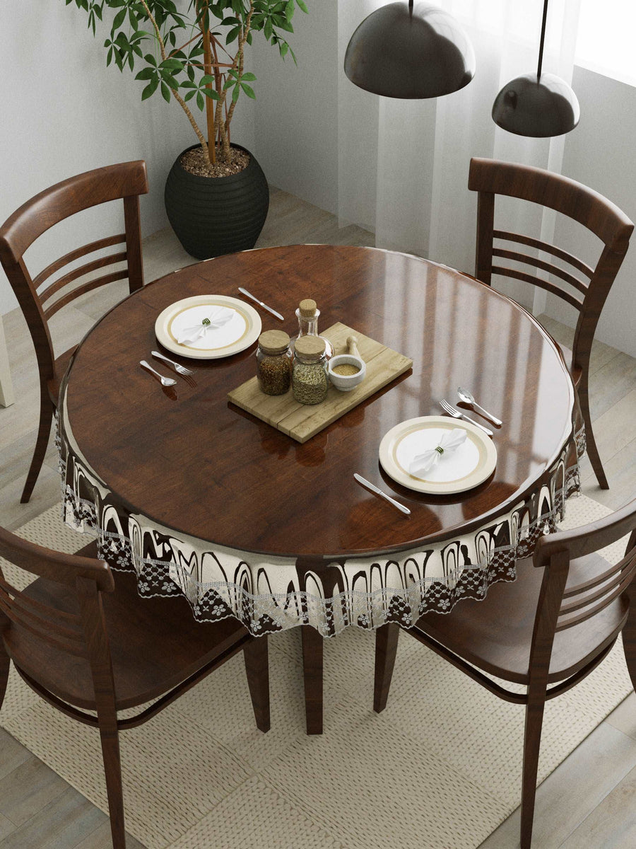 4 Seater Dining Table Cover; 60x60 Inches; Material - PVC; Anti Slip; Silver Lace