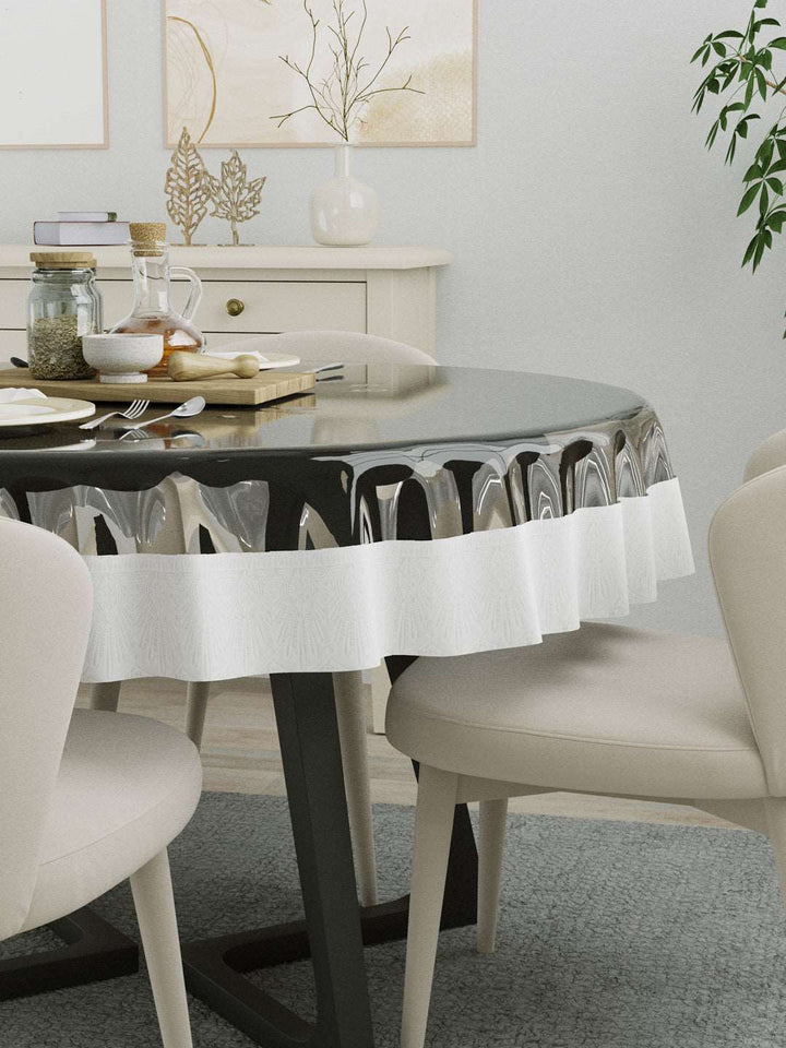 4 Seater Dining Table Cover; 60x60 Inches; Material - PVC; Anti Slip; White Lace
