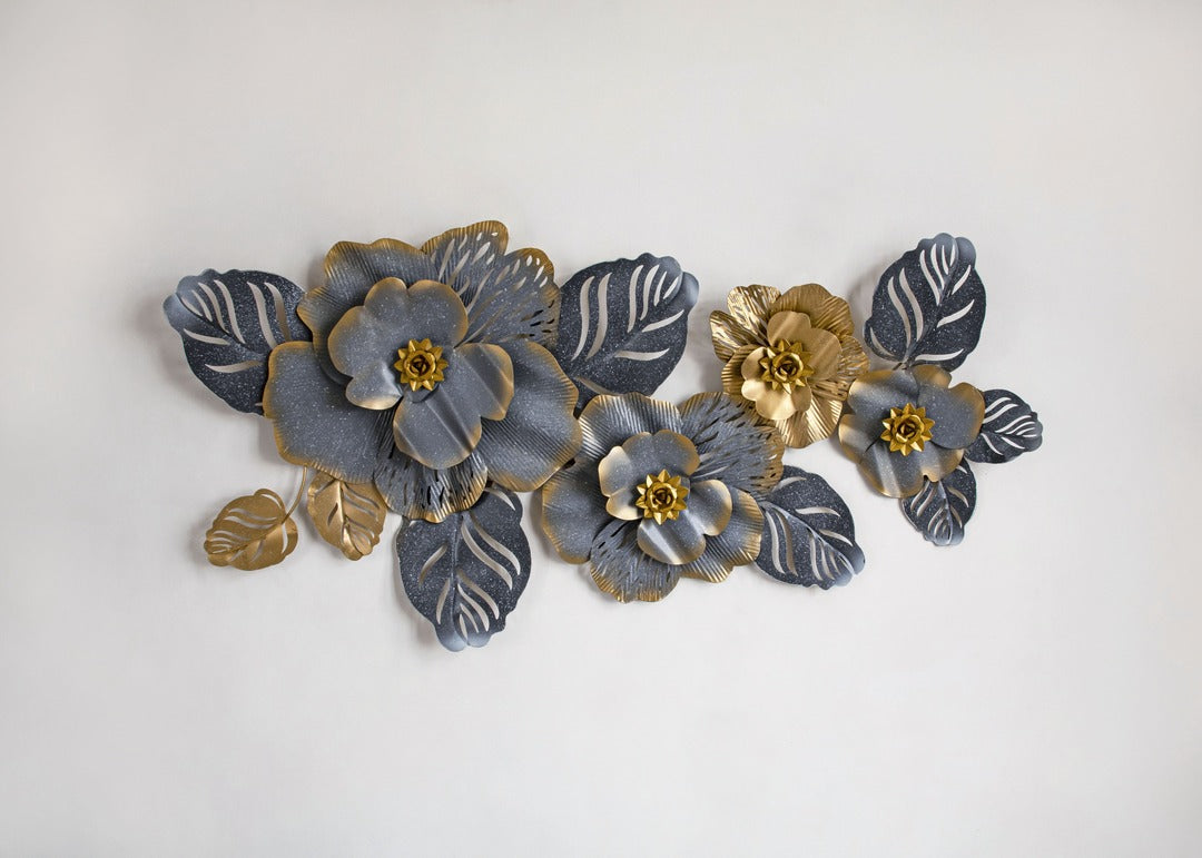 Metal Wall Décor; Grey Golden Leaves