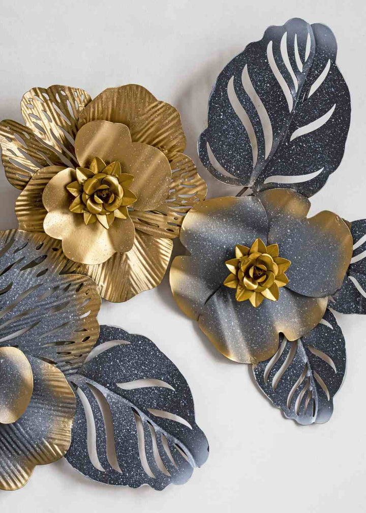 Metal Wall Décor; Grey Golden Leaves