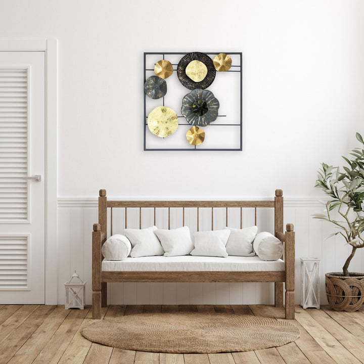 Metal Wall Décor; Round Plates In Square