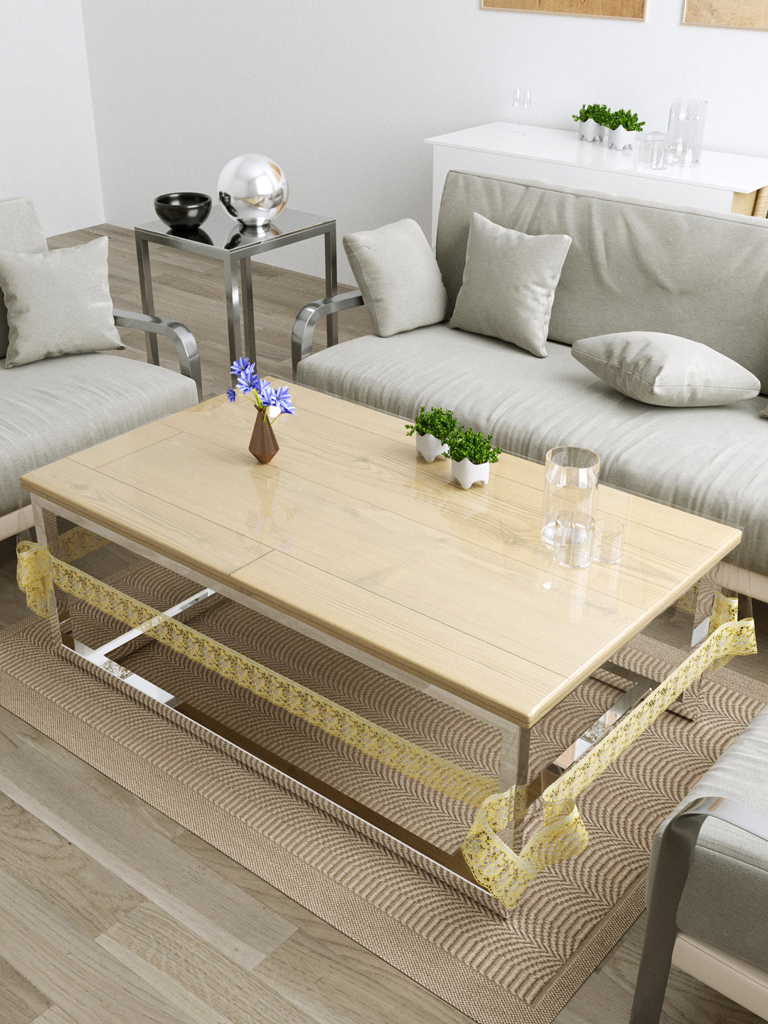 Centre Table Cover; 40x60 Inches; PVC; Anti Slip; Golden Lace