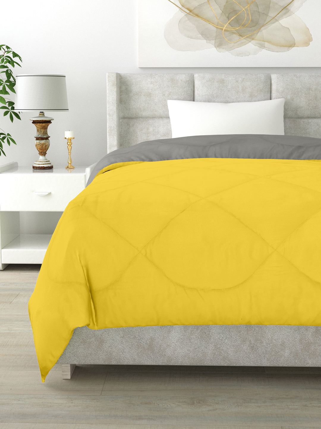 Reversible Single Bed Comforter 200 GSM 60x90 Inches (Yellow & Grey)