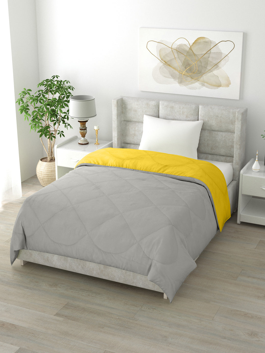 Reversible Single Bed Comforter 200 GSM 60x90 Inches (Yellow & Grey)