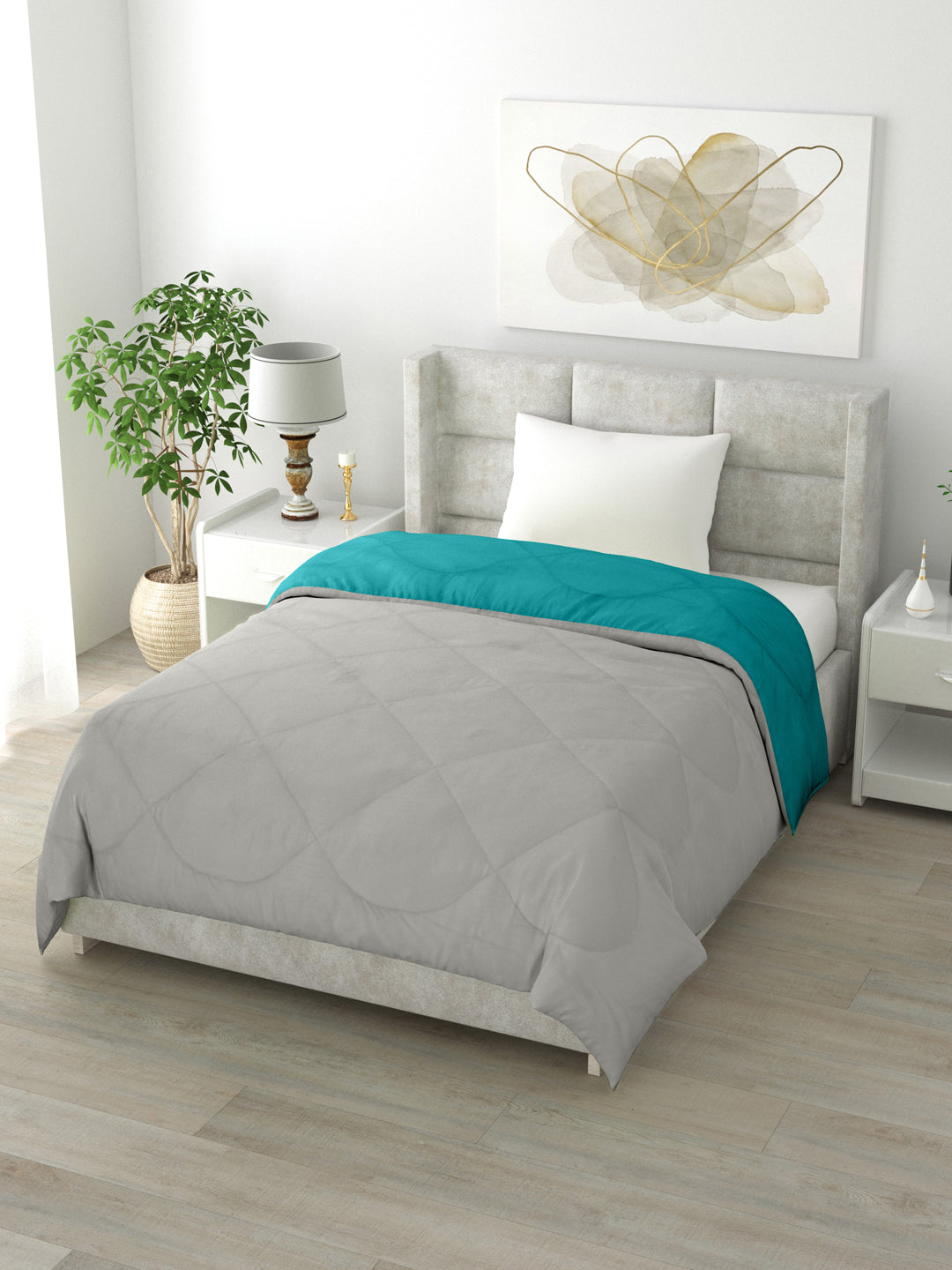 Reversible Single Bed Comforter 200 GSM 60x90 Inches (Cyan & Grey)