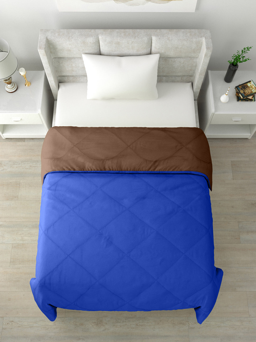 Reversible Single Bed Comforter 200 GSM 60x90 Inches (Blue & Brown)