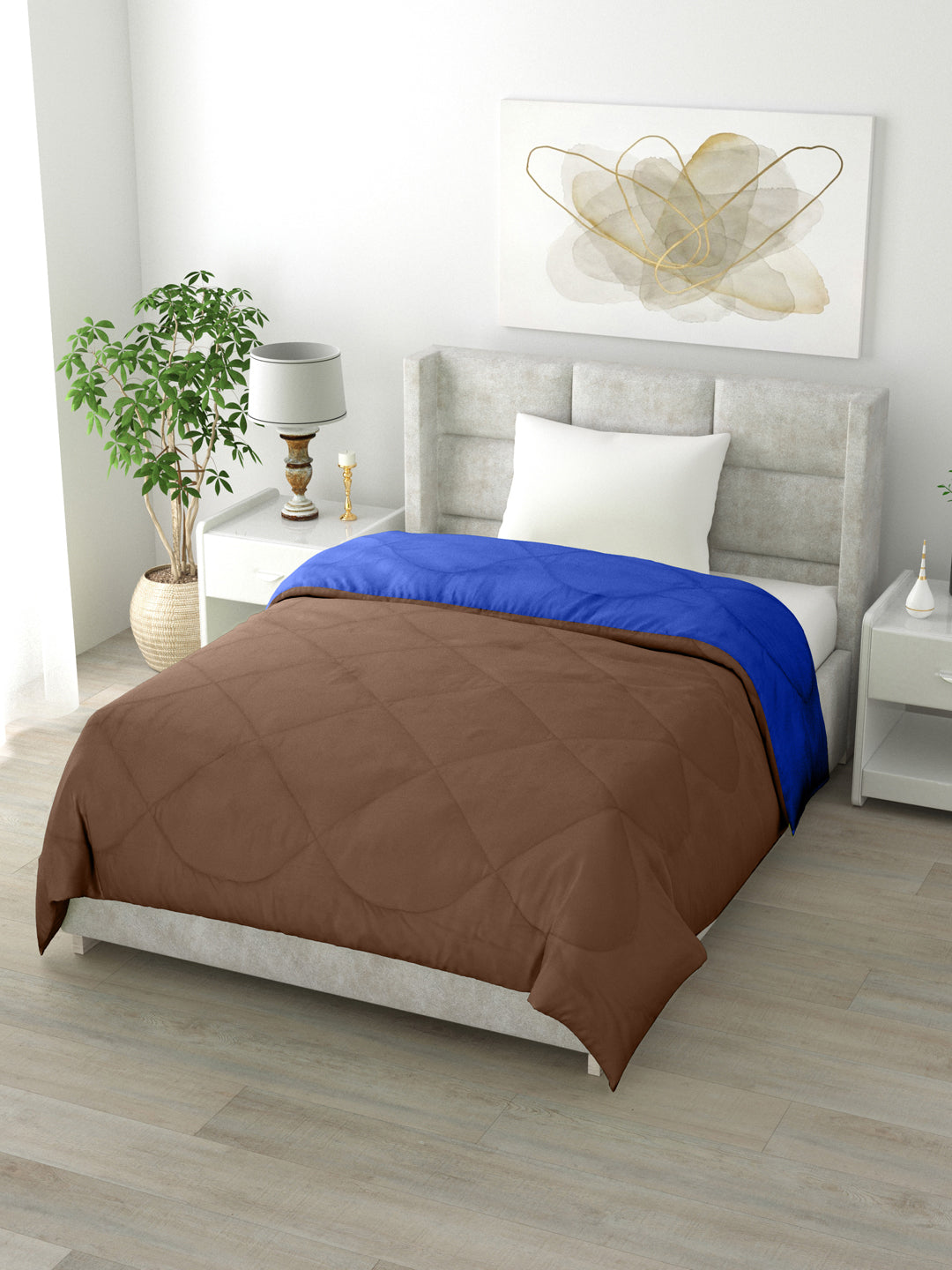 Reversible Single Bed Comforter 200 GSM 60x90 Inches (Blue & Brown)