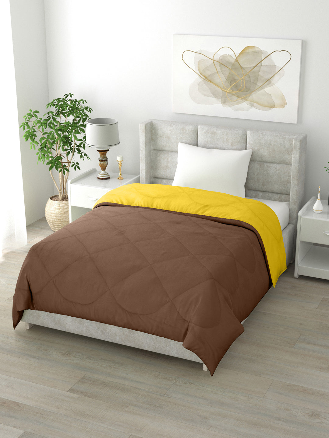 Reversible Single Bed Comforter 200 GSM 60x90 Inches (Yellow & Brown)