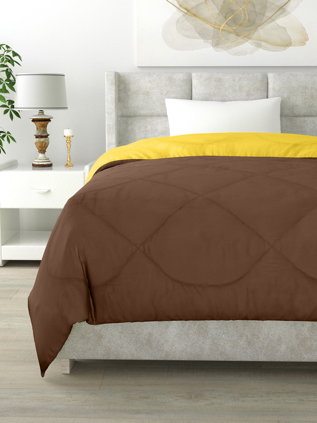 Reversible Single Bed Comforter 200 GSM 60x90 Inches (Yellow & Brown)