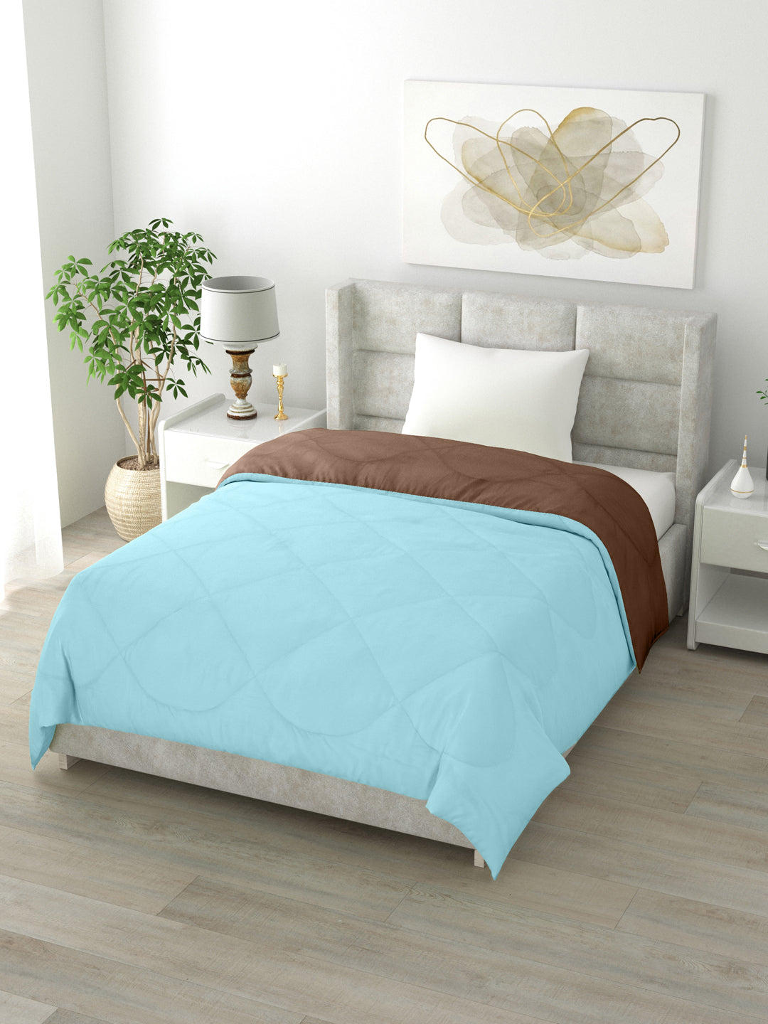 Reversible Single Bed Comforter 200 GSM 60x90 Inches (Aqua Blue & Brown)