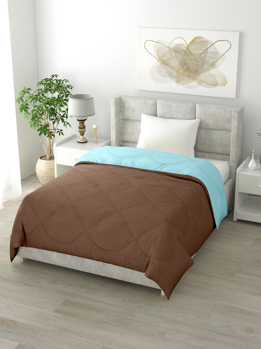 Reversible Single Bed Comforter 200 GSM 60x90 Inches (Aqua Blue & Brown)