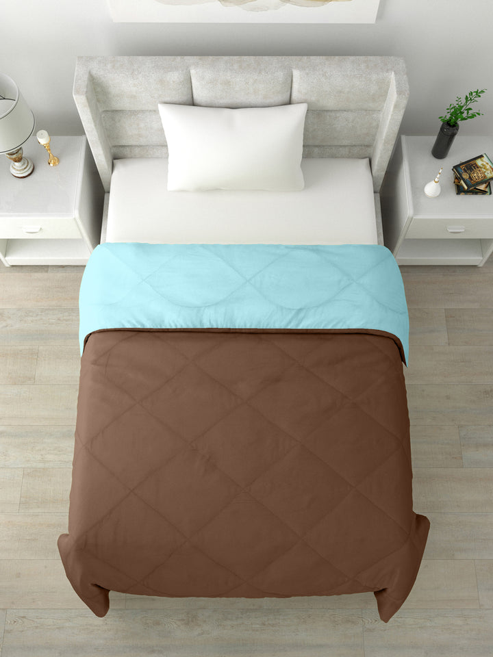 Reversible Single Bed Comforter 200 GSM 60x90 Inches (Aqua Blue & Brown)