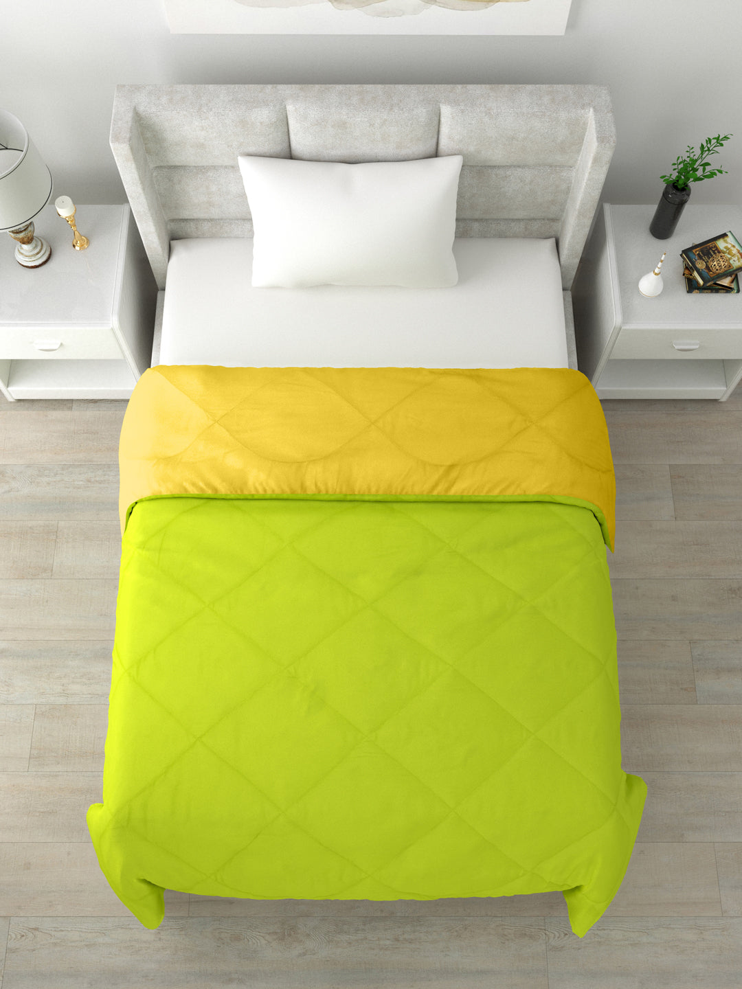Reversible Single Bed Comforter 200 GSM 60x90 Inches (Yellow & Green)