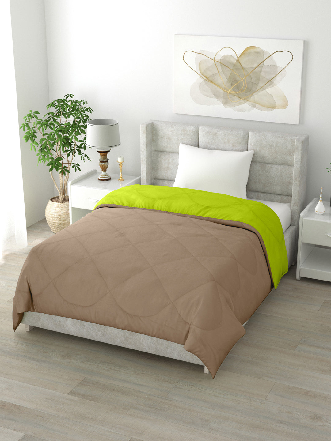 Reversible Single Bed Comforter 200 GSM 60x90 Inches (Taupe & Green)
