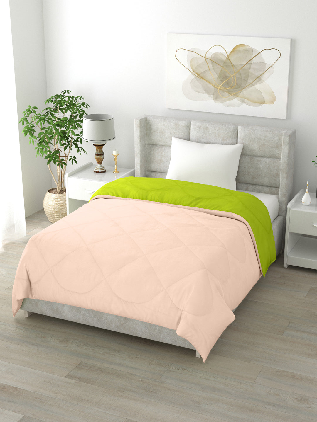 Reversible Single Bed Comforter 200 GSM 60x90 Inches (Peach & Green)