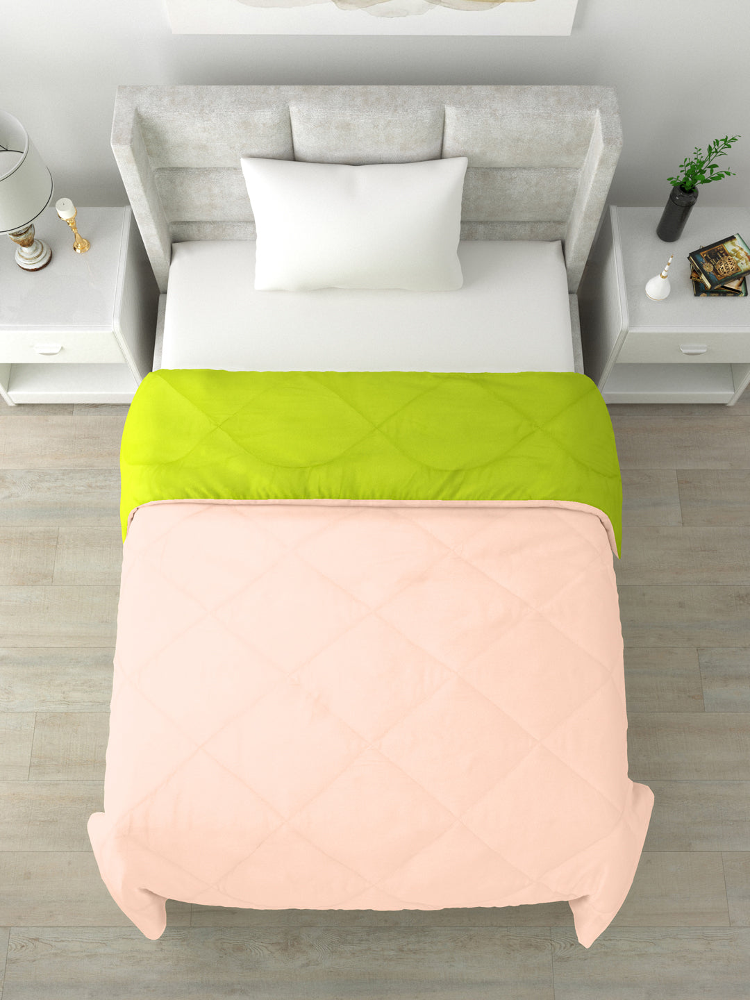 Reversible Single Bed Comforter 200 GSM 60x90 Inches (Peach & Green)